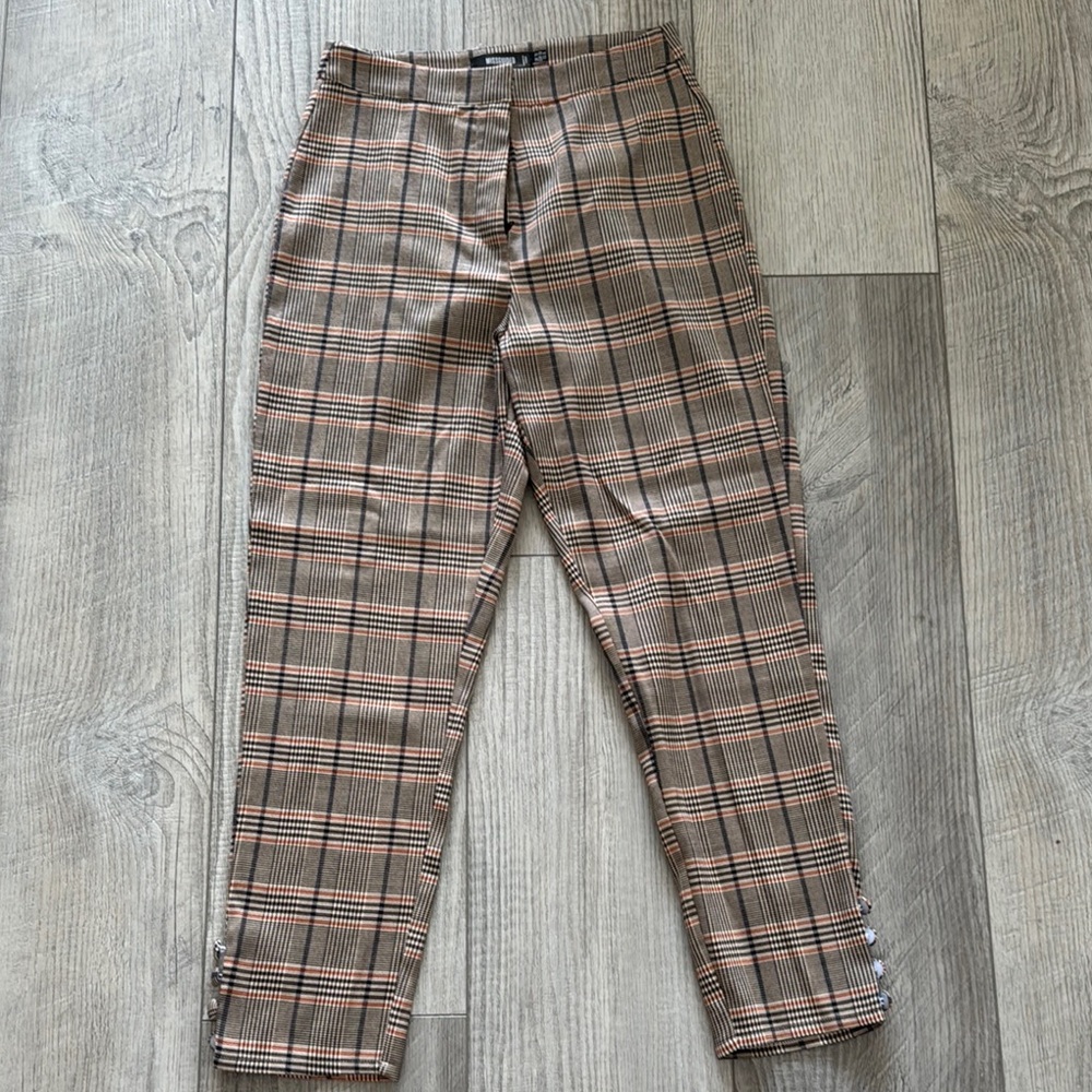 Missguided Tan and Black Plaid Dress Pants Tailored - Picture 1 of 3